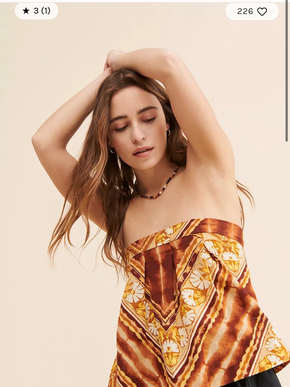 Free People Brown Strapless Floral Bandeau Top with Yellow and Cream Accents